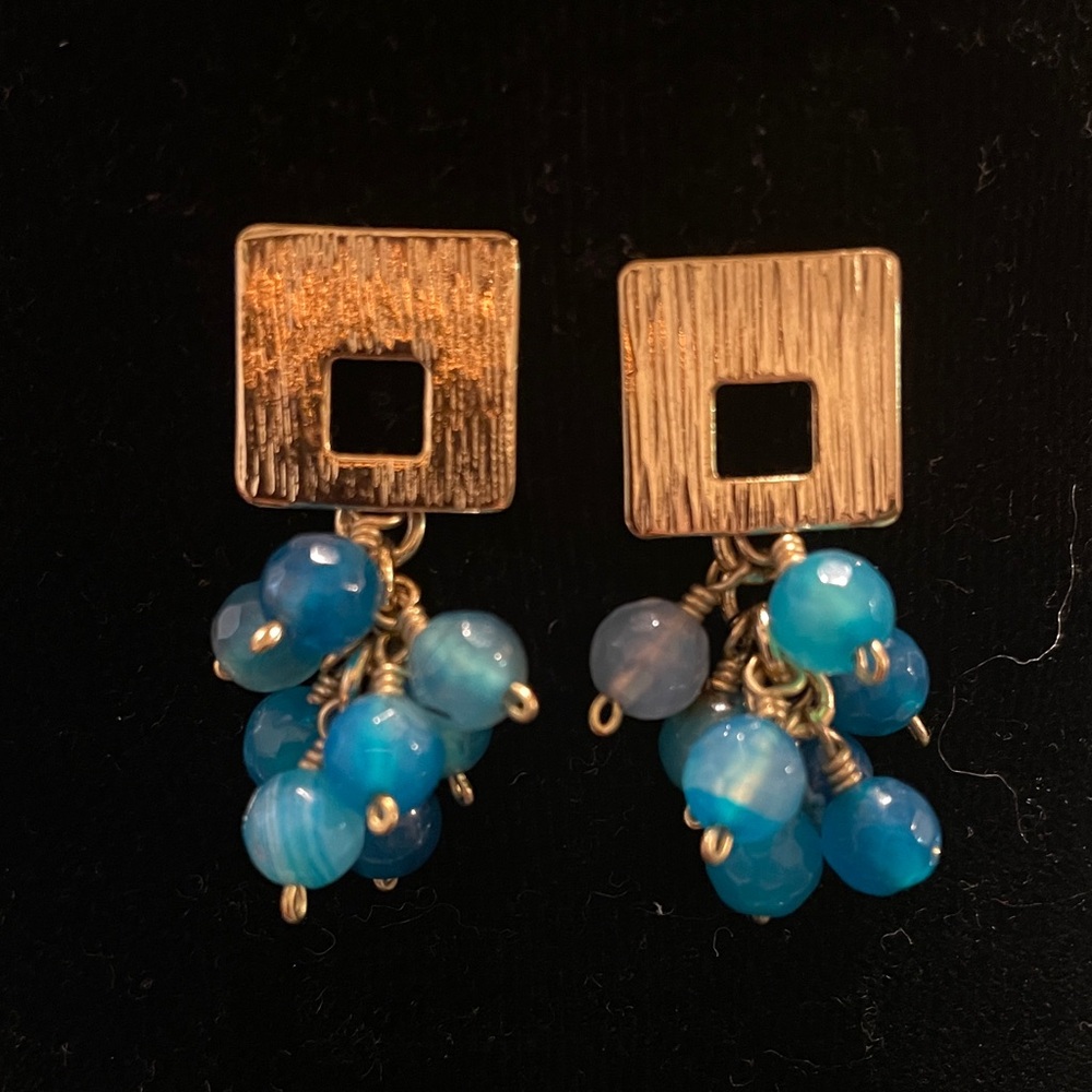 Gold and Blue Dangle Earrings